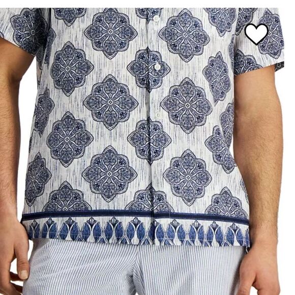 Men's Regular-Fit Medallion-Print Linen Shirt‎ Twinkle Blue L NWT in packaging - Picture 3 of 6